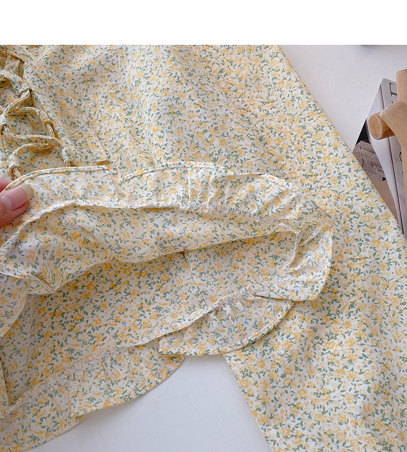Korean version thin, sweet and gentle small broken flower top  6363