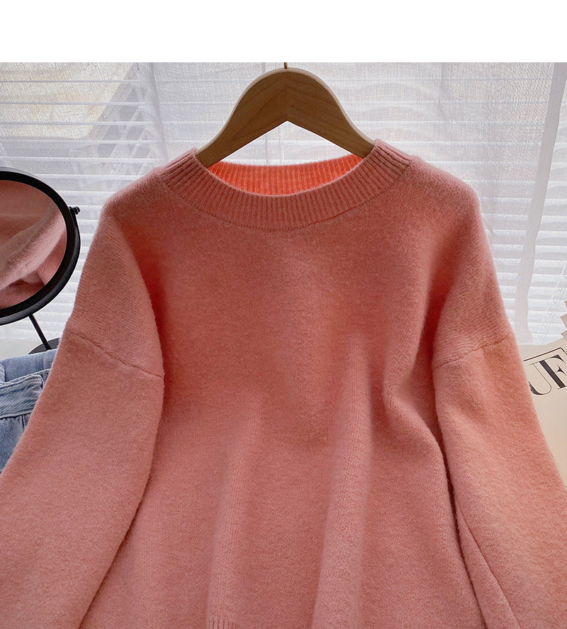 The new Korean style is simple, casual, loose, split long sleeved top  5949