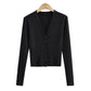 V-neck knitted cardigan slim single breasted short sweater coat  7451