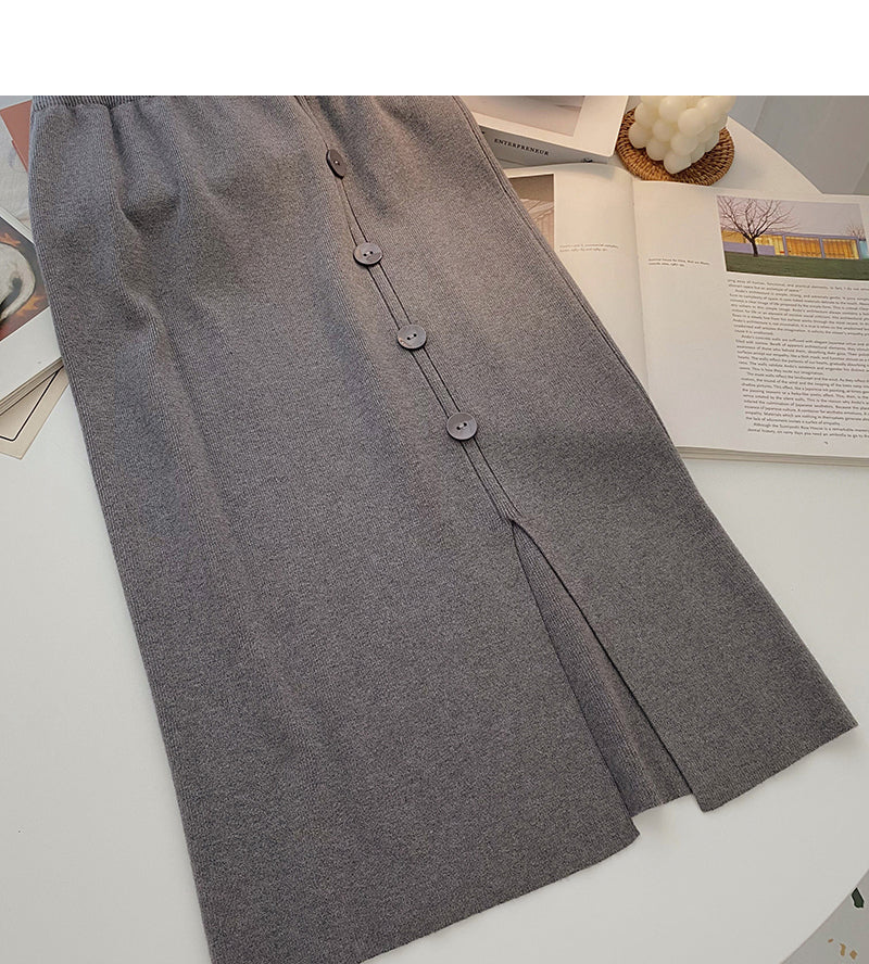 Design Sense, einreihiger, geteilter A-Linien-Schmal-Strickrock 5741