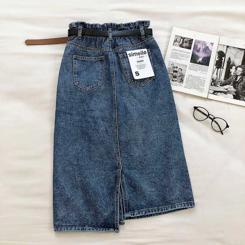 Denim skirt design, split Hip Wrap Skirt, fashion belt  5675