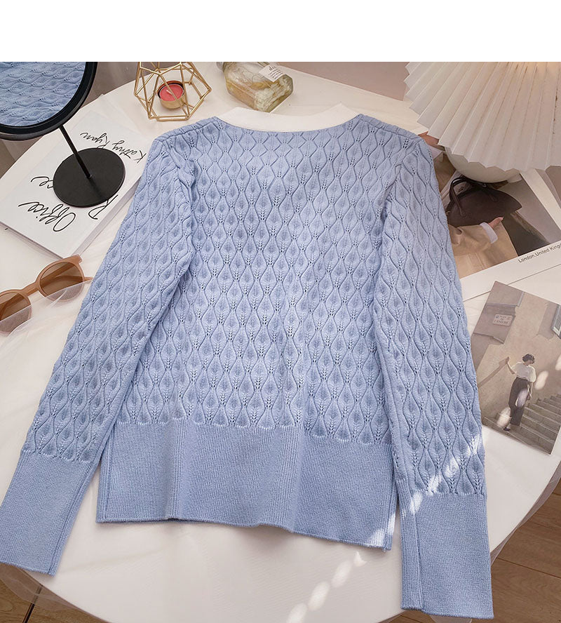 Sanftes Bandage-Perlenknopf-Langarm-Top 6599