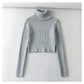 Amerikanischer Retro-Pullover mit Stehkragen, freiliegendem Bauchnabel und hoher Taille 7351