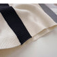French square neck contrast thin long sleeve sweater  6625