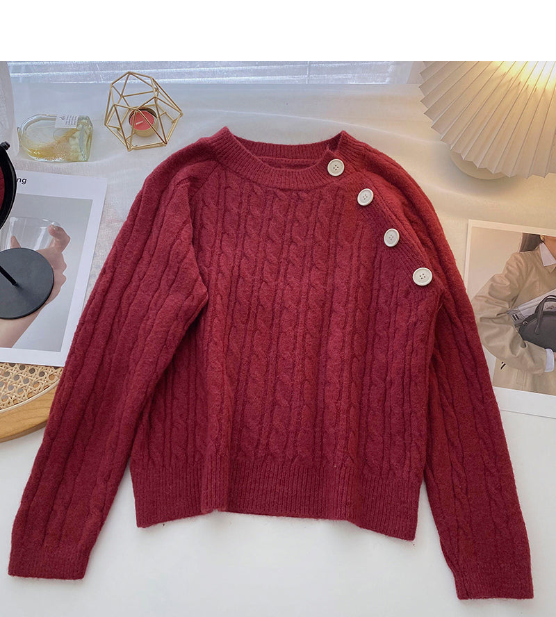 Personalisiertes Rundhals-Pullover mit diagonalen Knöpfen 6108