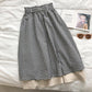 Retro literary small Plaid stitching design bow high waist skirt  5676