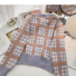 Small fragrance retro color matching thousand bird lattice long sleeve top  5942