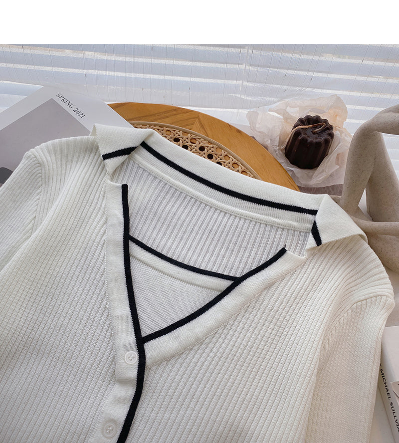 Schlankes Design mit personalisiertem Revers-Langarm-Pullover Top 6604