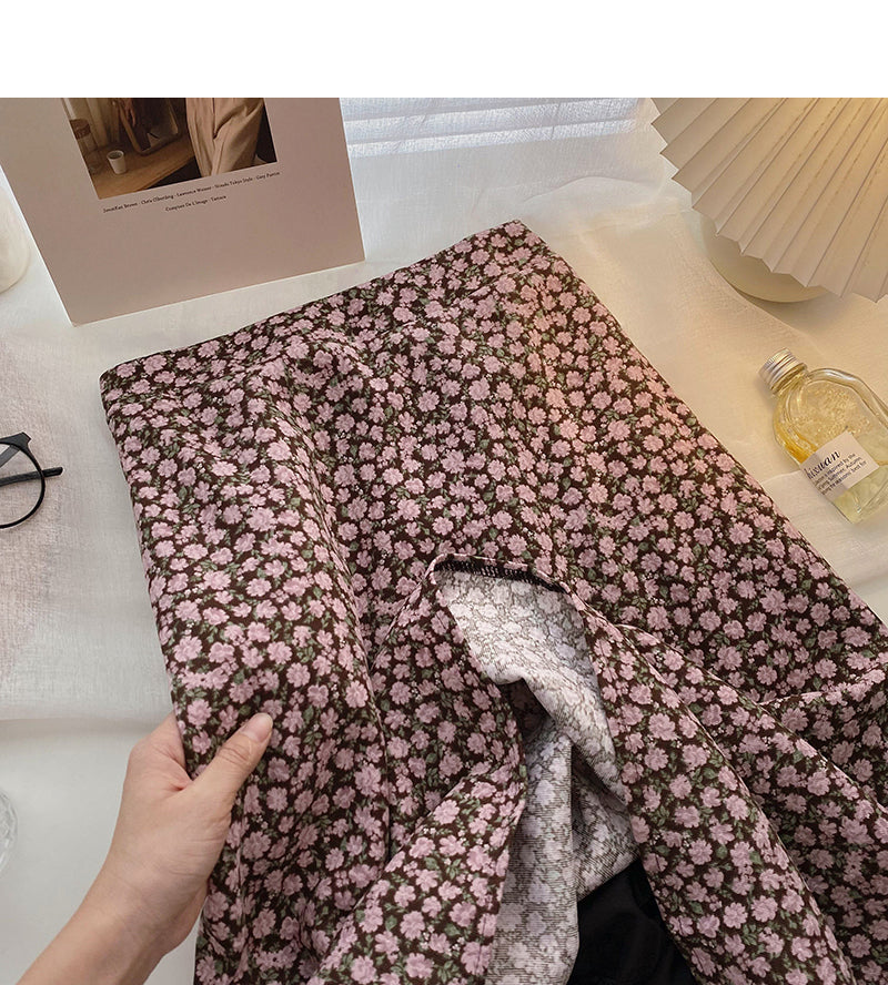 Jupe fine taille haute à fleurs cassées de tempérament vintage 5753