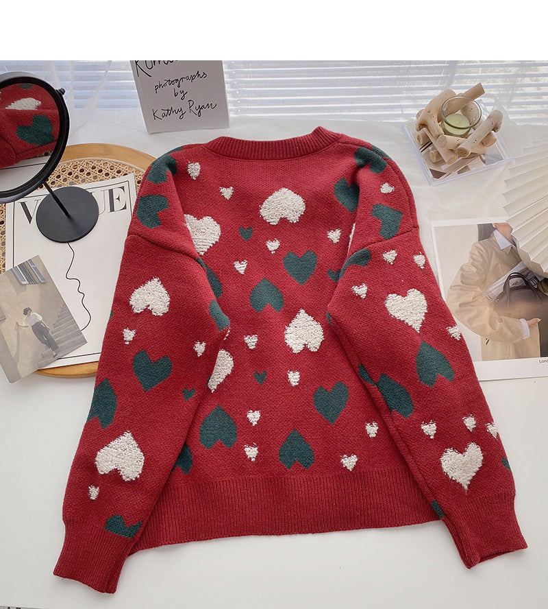Haut ample à manches longues avec motif rétro en jacquard Love 6159