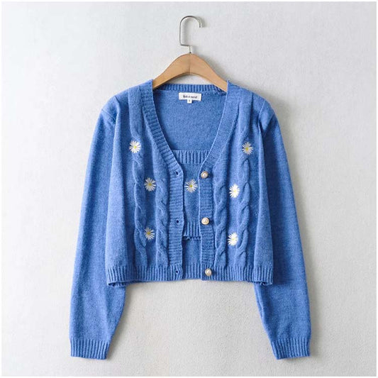 Cardigan court ample avec broderie de fleurs vintage 7212