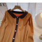Contrast single breasted long sleeve T-shirt  6649