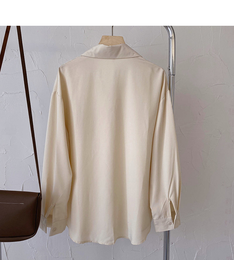 Chemise ample à manches longues avec poche d'amour personnalisée Haut à revers 6430