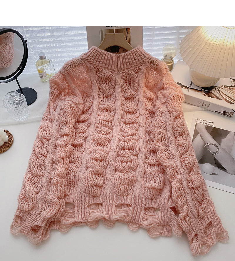 New Korean version lazy and fashionable loose hole long sleeve top  5900