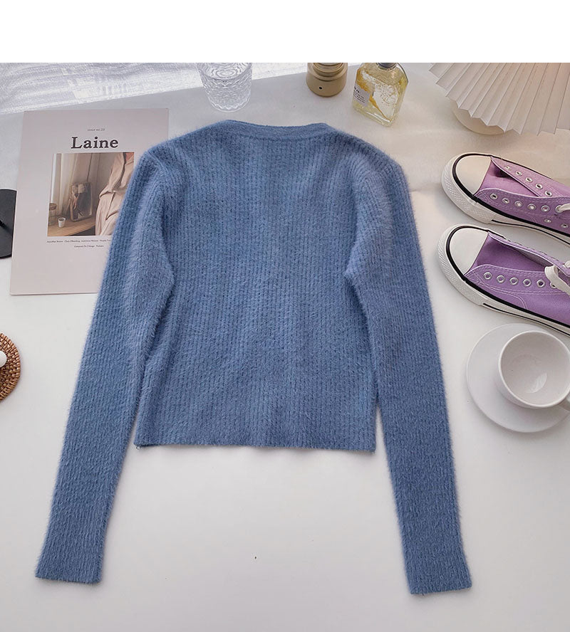 Pull petit manteau style étranger polyvalent col en V haut à manches longues 6503