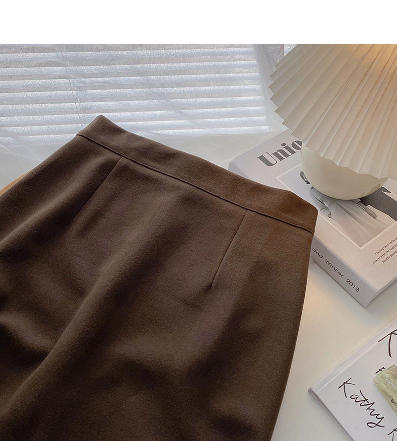 Retro casual slim split high waist A-line skirt  5772