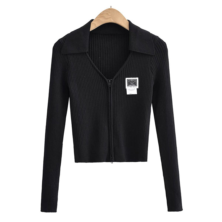 V-neck knitted cardigan slim and navel exposed short solid color sweater coat  7452
