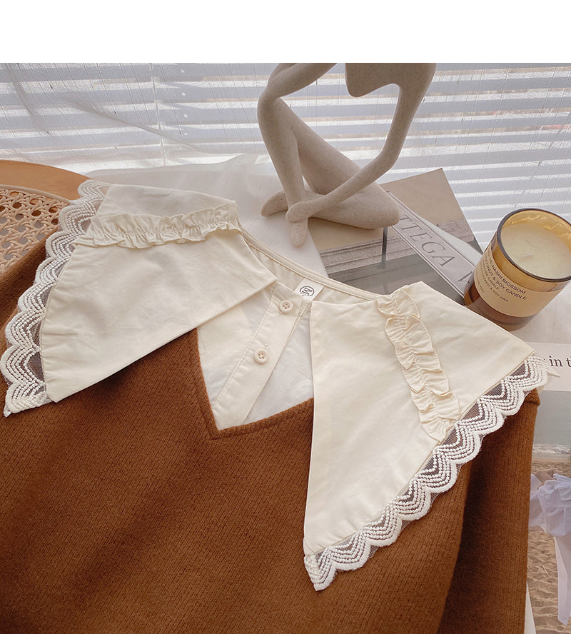 Design sense baby collar stitched sweater Vintage top 6601