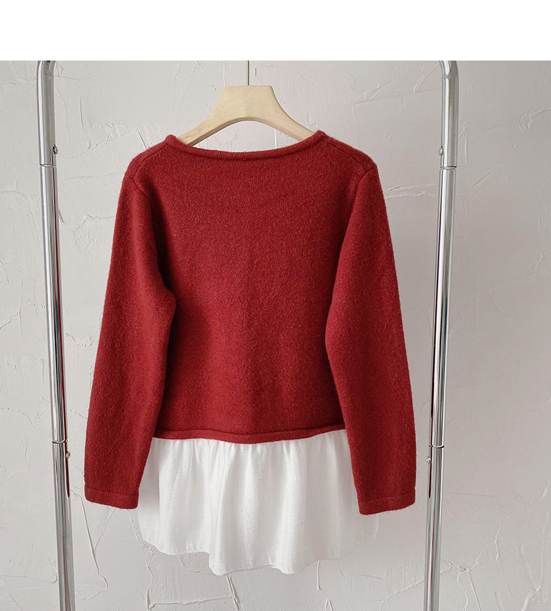 Nouveau design coréen faux deux pulls amples à manches longues 6201