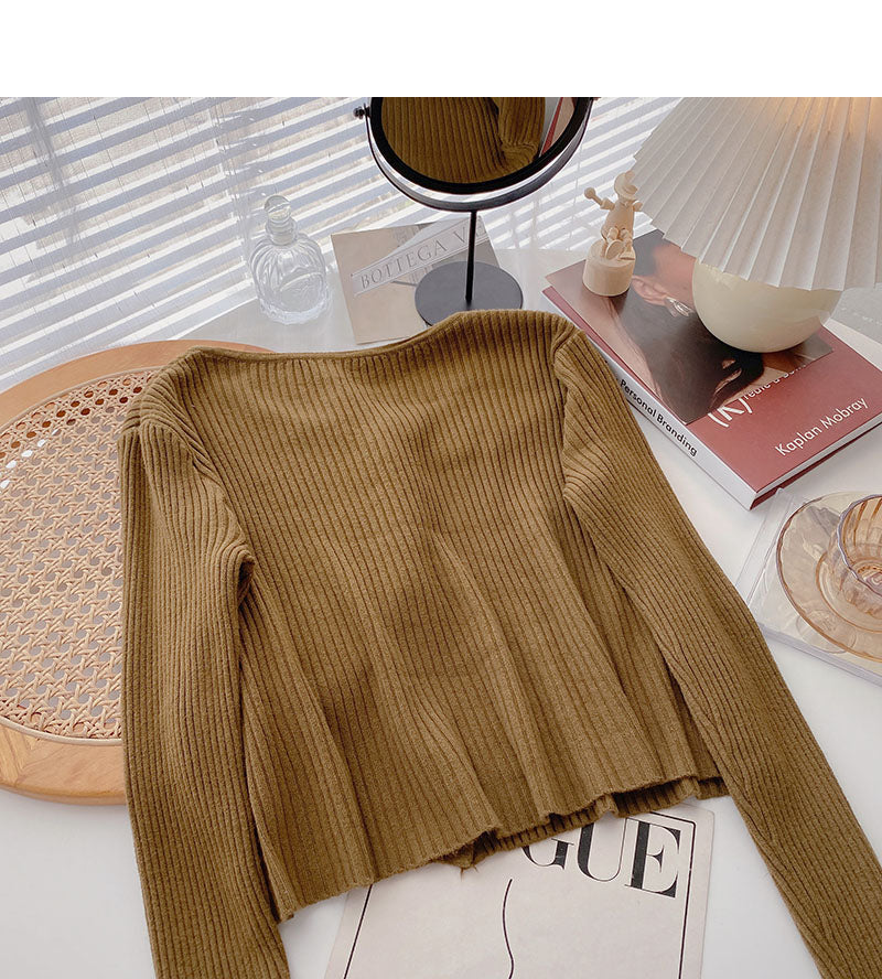 Knitted cardigan women's lazy style solid color versatile long sleeve top  6684