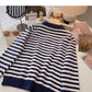 Long Sleeve Striped Sweater Lapel top  6458