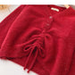 Korean fashionable temperament drawstring slim long sleeve top  6056