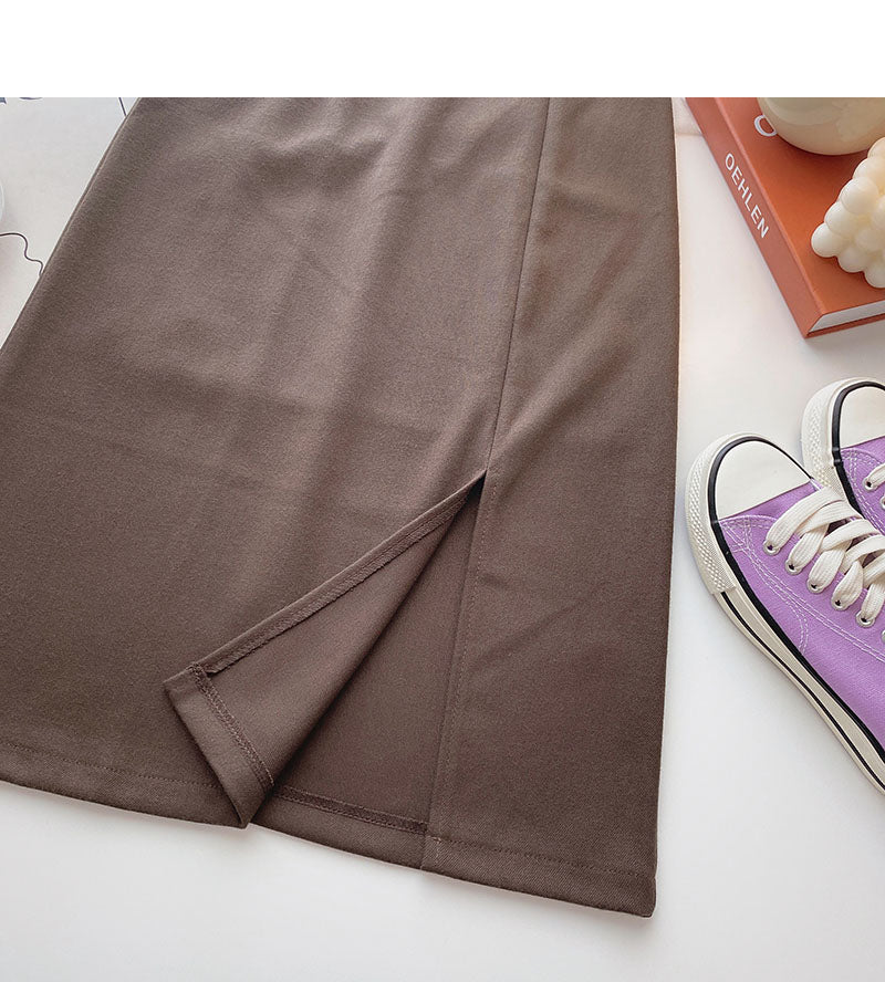 Retro split mid length slim A-line skirt  5703