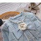 Xiaoxiang style pattern short sweater coat bow flower long sleeve top  6190