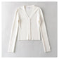 V-neck single breasted high waist open navel knitted cardigan  7385