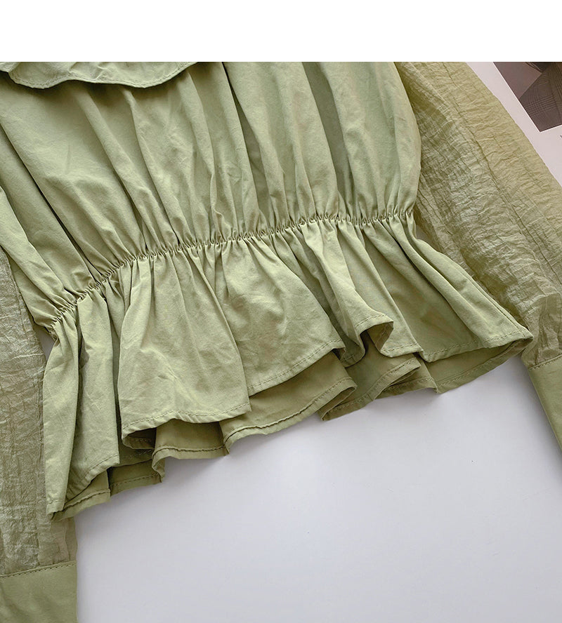 Chemise à lacets, col rond et volants, taille fine 6434