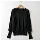 New simple and versatile solid V-Neck long sleeved sweater  7369
