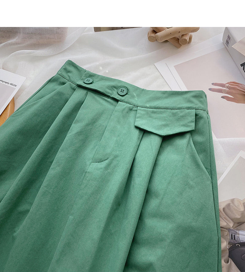 New Korean high waist thin solid color medium and long skirt  5826