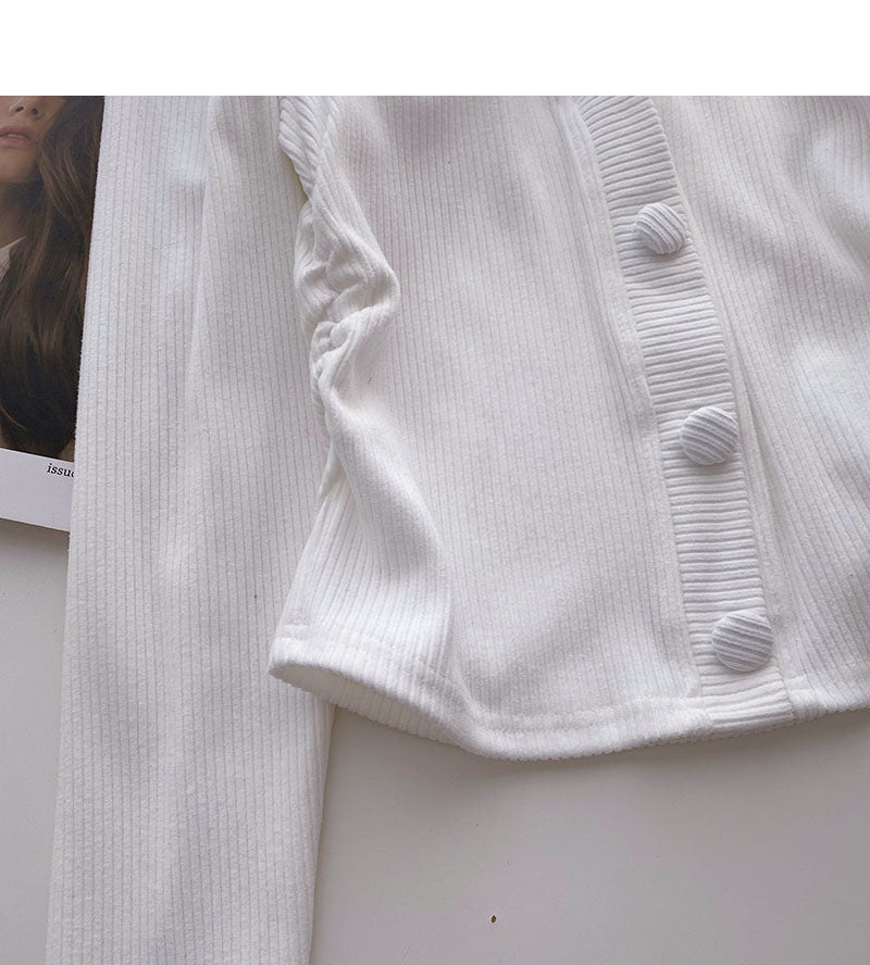 New Korean side pleated slim slim long sleeve top  6344
