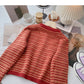 Single breasted crew neck Vintage stripe sweater  6202