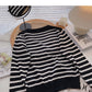 Long sleeve knitted stripe coat casual V-neck top  6518