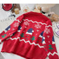 Weihnachtsmütze Jacquard Kontrast Pullover Langarm Pullover Top 6161