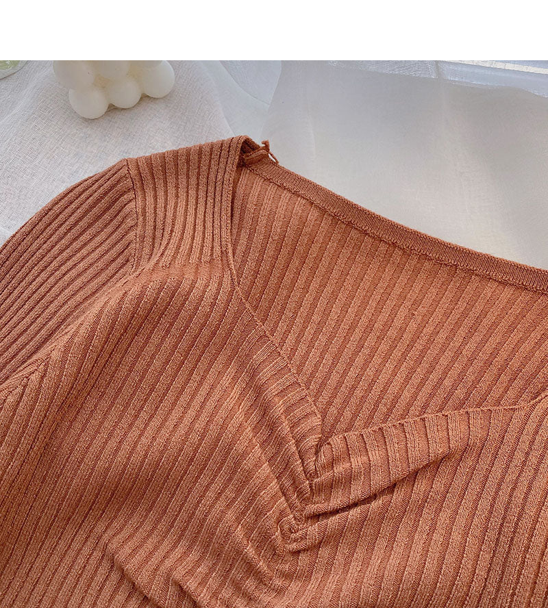 Strickwaren Korean Slim Short Thin Plissee Top Mode 6633