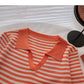 T-shirt Lapel stripe contrast color shows thin slim top fashion  6538