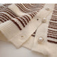 Design sense Vintage pearl button stripe long sleeve slim loose top  5873