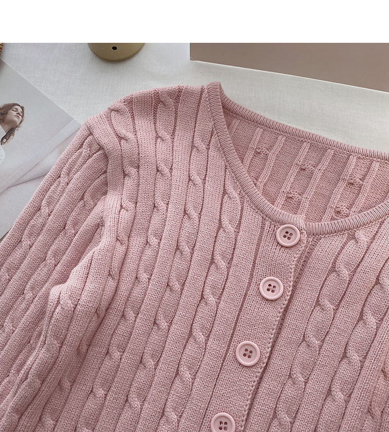 Knitted cardigan coat French retro short twist long sleeve top  6644