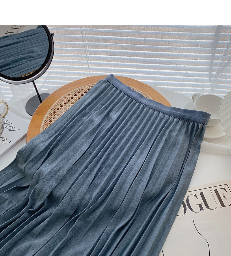 Niche design fashion pleated A-shaped medium and long skirt  5735