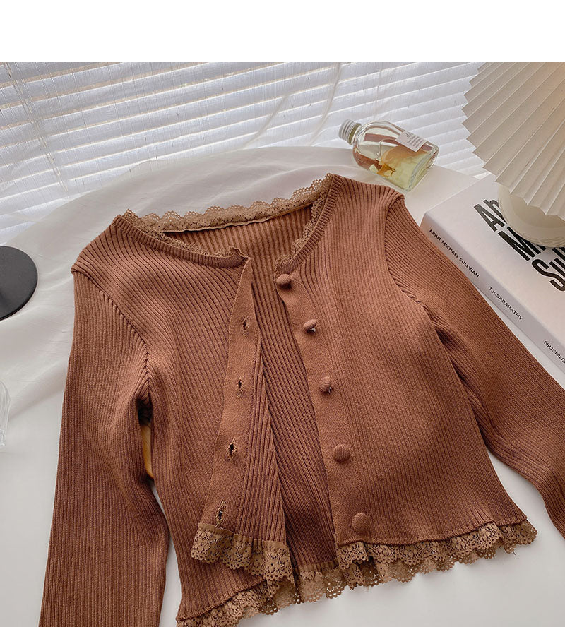 Small retro short top slim knit cardigan  6511