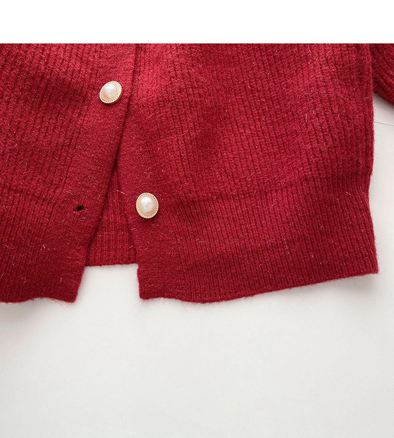 Solid V-Neck long sleeve bright silk sweater coat  6115
