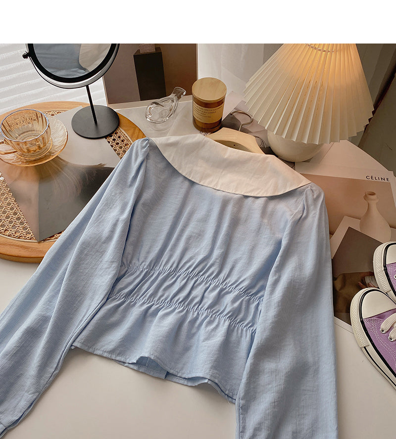 Gentle and thin short slim doll collar top  6375