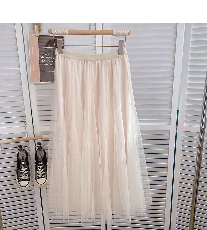 Jupe trapèze mi-longue élastique taille haute polyvalente coréenne 5792