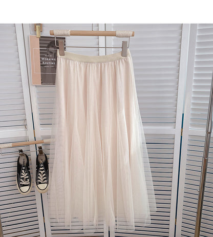 Jupe trapèze mi-longue élastique taille haute polyvalente coréenne 5792