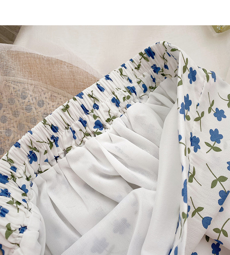 Sweet broken flowers show thin high waist A-shaped medium length skirt  5823