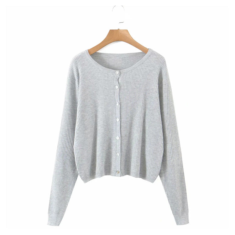 Zweiteiliges T-Shirt-Set mit V-Ausschnitt und Hosenträgern, Knopf, Langarm, Strickjacke 7275