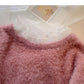 Lace edge stand collar Pullover long sleeve mohair sweater  5973