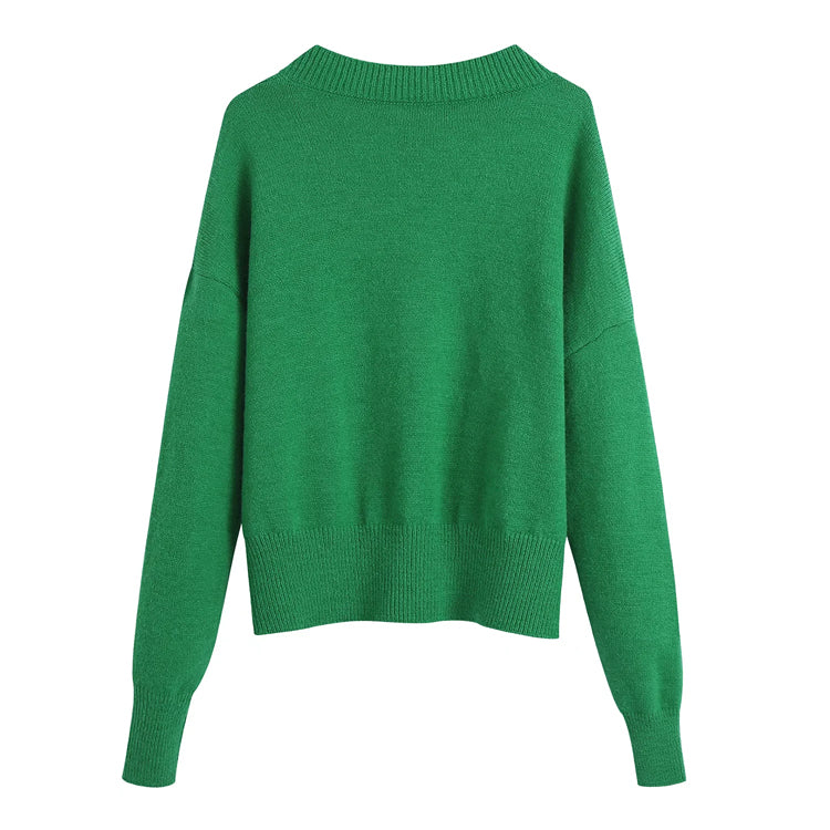 Versatile Soft Knit Long Sleeve V-neck rib knit  7166